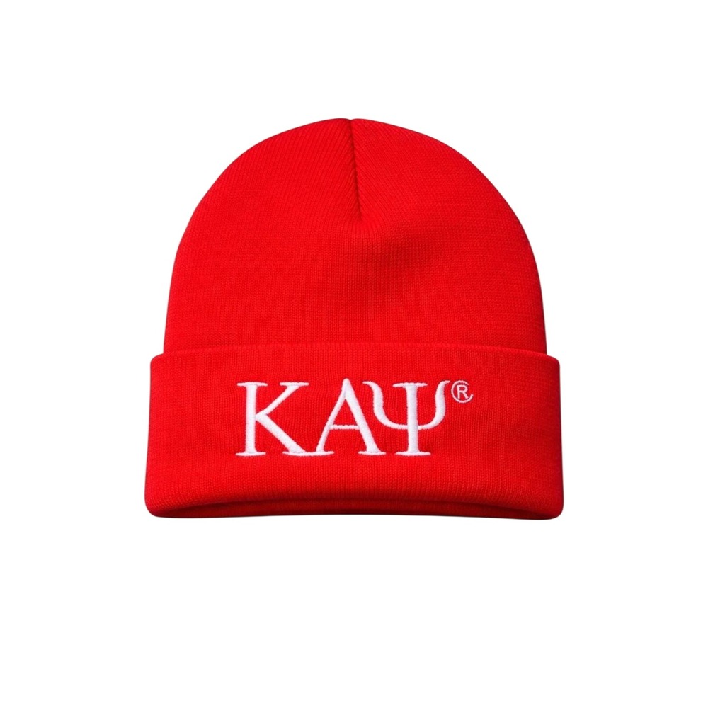 Kappa Alpha Psi Embroidered Beanie | Red KAY Fraternity Knit Hat | Greek Gift